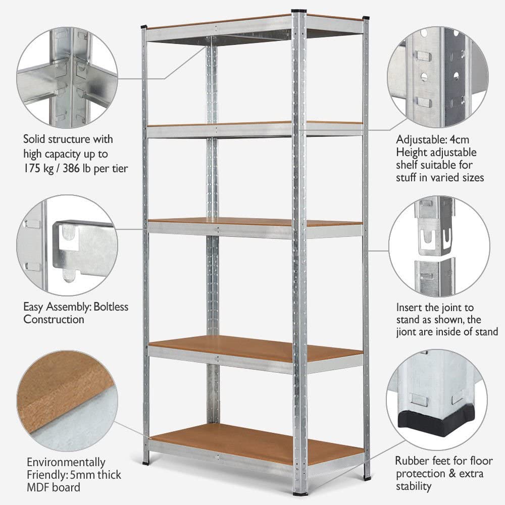 5 Layer Shelving / Racking 180 x 90 x 60cm Corner Kit - 2 x Shelving Units + 1 x Corner Unit