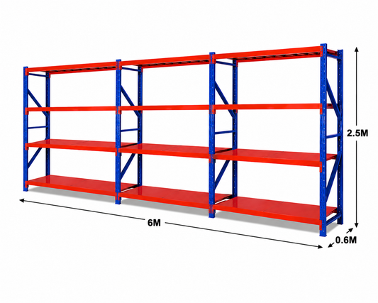 Longspan Shelving 3 Bay Deal 2500 x 2000 x 600mm – 4 Tier With Metal Shelves