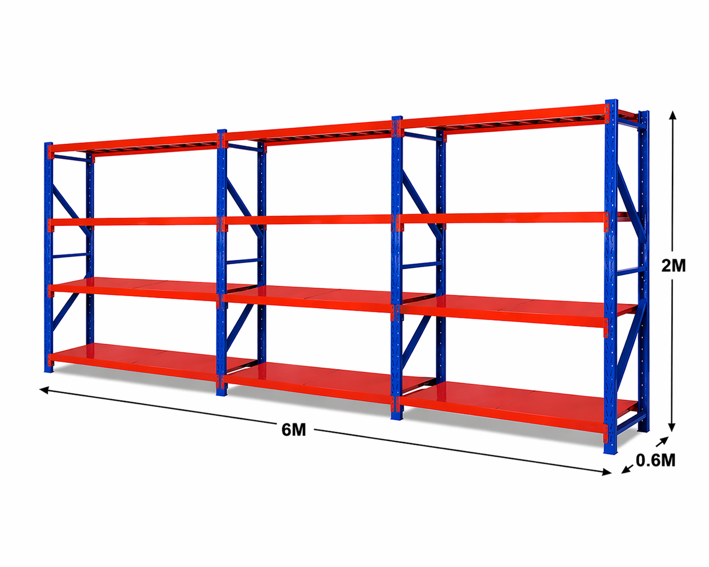 Longspan Shelving 3 Bay Deal 2000 x 2000 x 600mm – 4 Tier With Metal Shelves