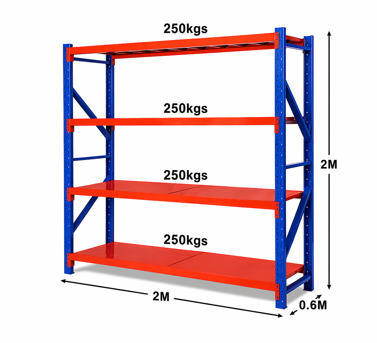 Longspan Shelving 3 Bay Deal 2000 x 2000 x 600mm – 4 Tier With Metal Shelves