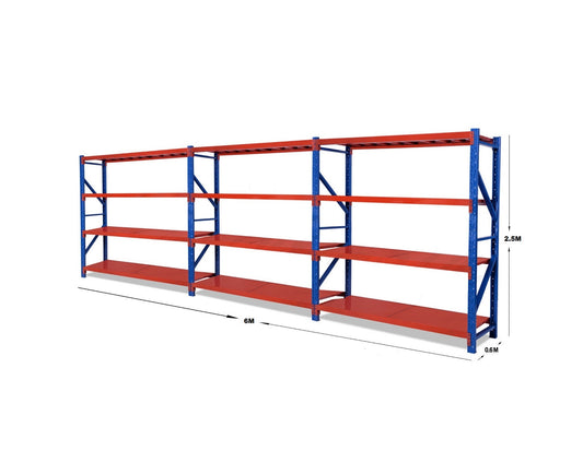 4 Tier Longspan Shelving Unit 2500 x 2000 x 600mm With Metal Shelves - 3 Bay Special Offer