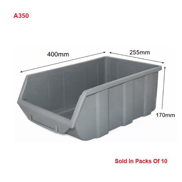 Grey Plastic Storage Picking Bin - 170mm x 255mm x 400mm | Pack Of 10