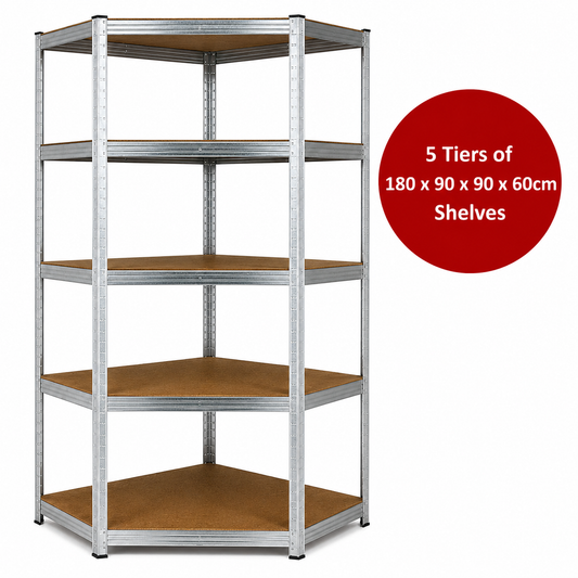 Boltless 5 Layer Corner Shelving / Racking Unit - 180 x 90 x 90 x 60cm