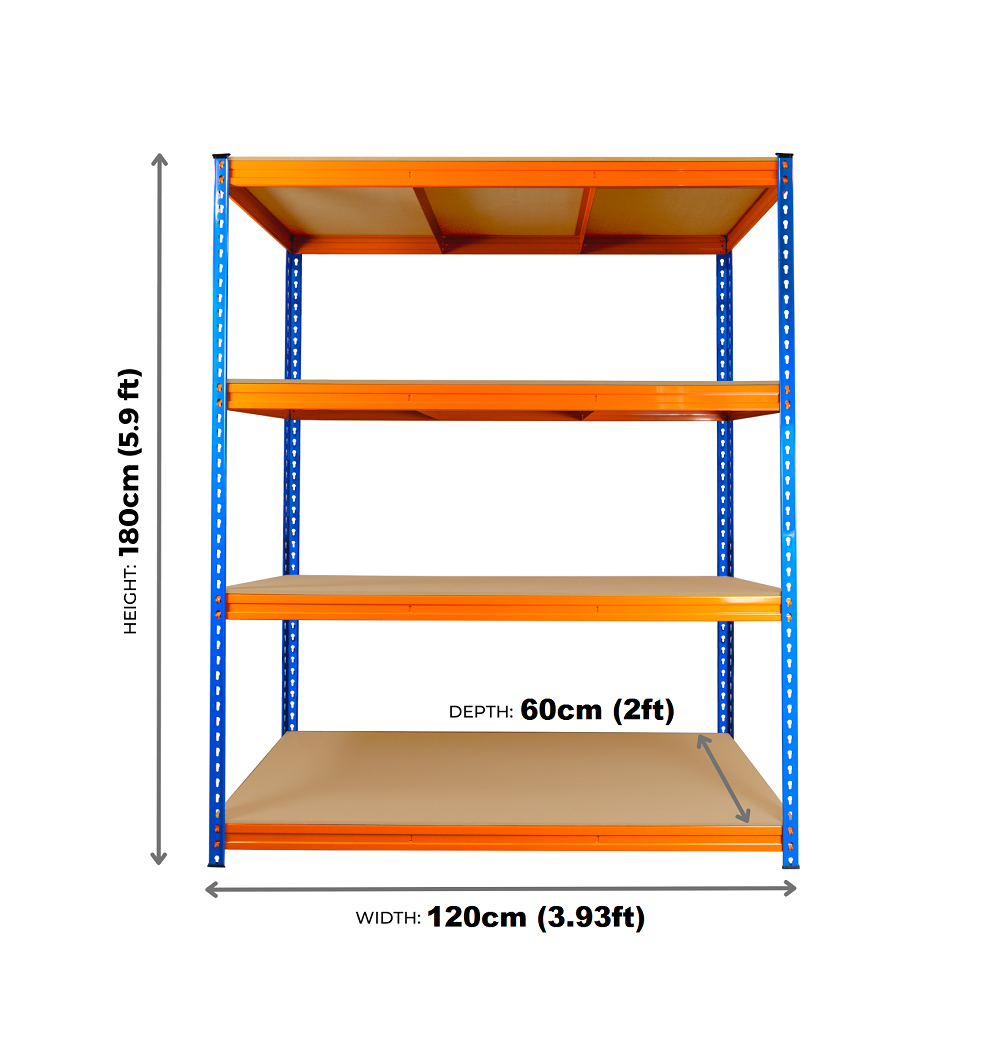 4 Tier Industrial Rivet Longspan Shelving - 180 x 120 x 60cm