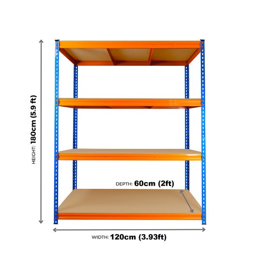 4 Tier Industrial Rivet Longspan Shelving - 180 x 120 x 60cm