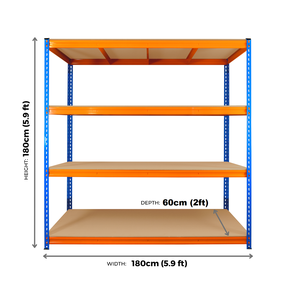 4 Tier Industrial Rivet Longspan Shelving - 180 x 180 x 60cm