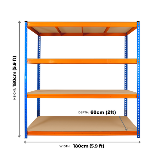 4 Tier Industrial Rivet Longspan Shelving - 180 x 180 x 60cm