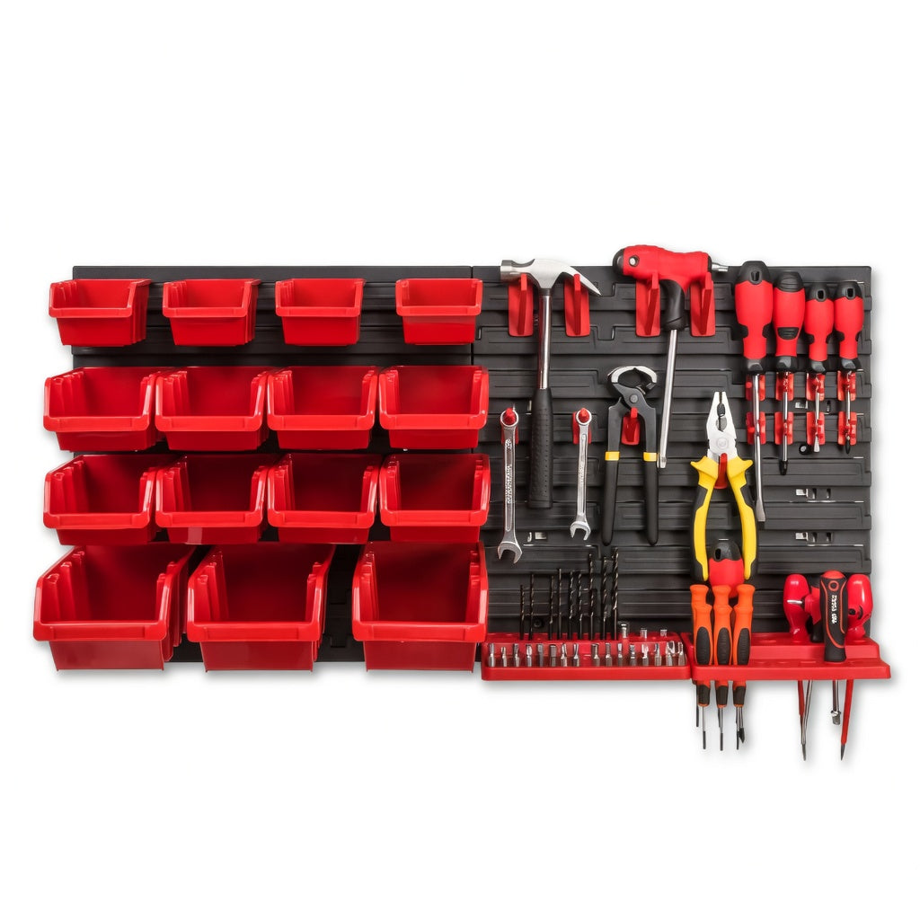 33pcs Wall Mounted Storage Bin Organiser Set With Holder + Hooks