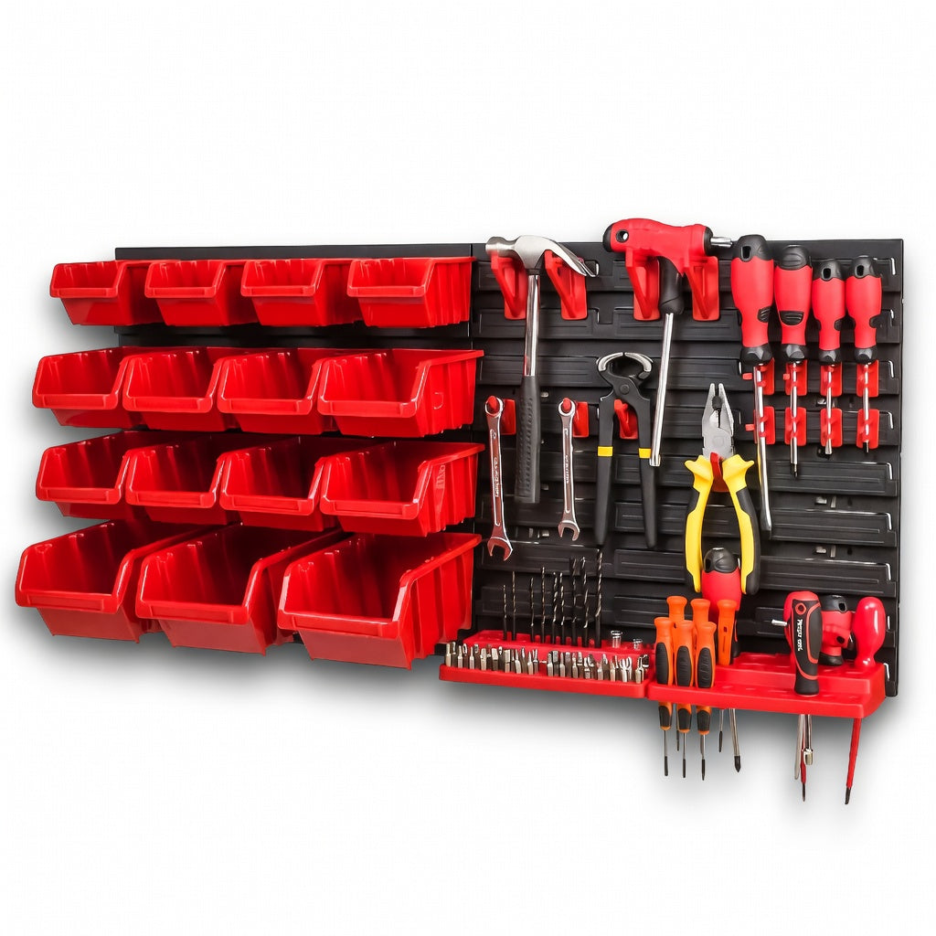 33pcs Wall Mounted Storage Bin Organiser Set With Holder + Hooks