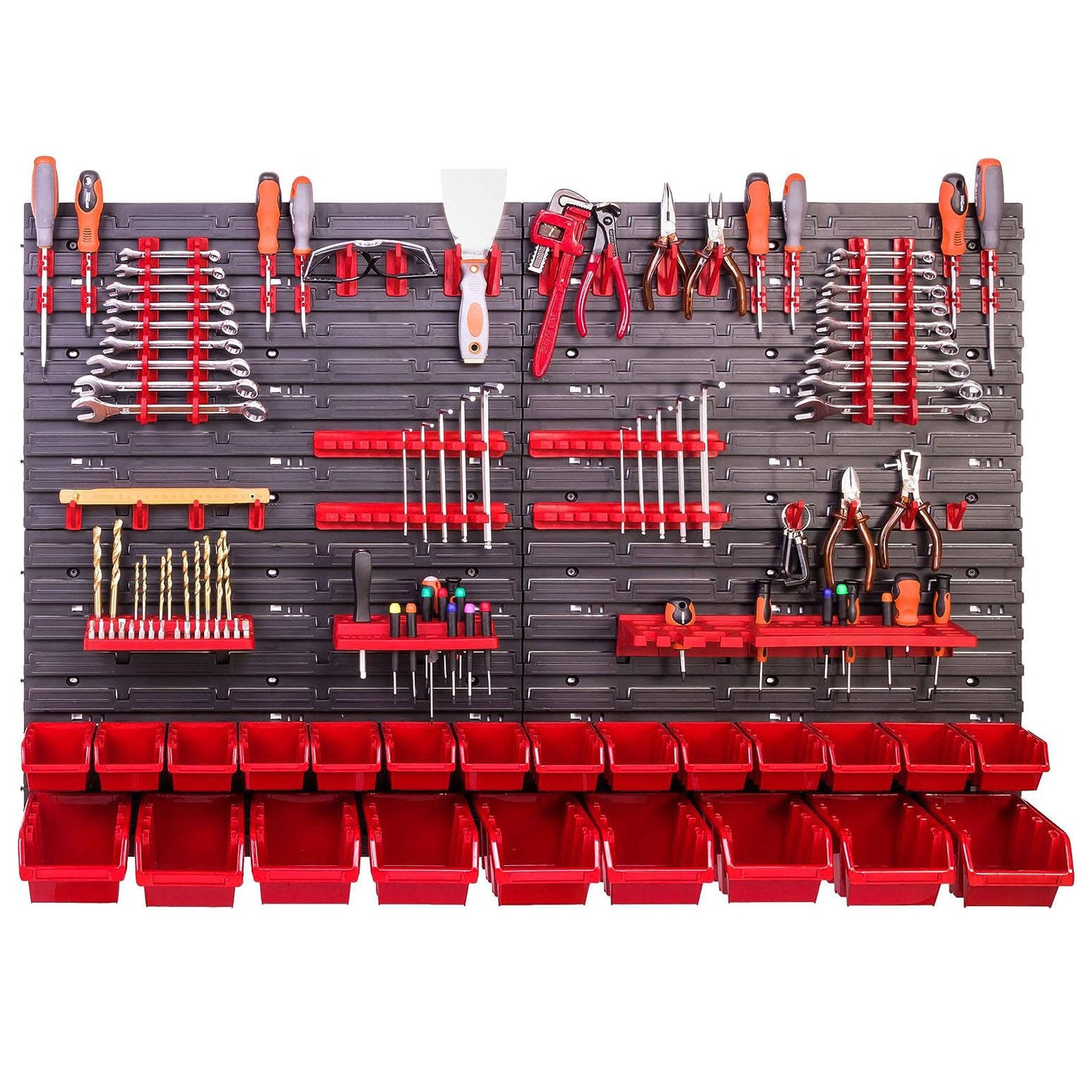 58pcs Wall Mounted Storage Bin Organiser Set With Holders + Hooks