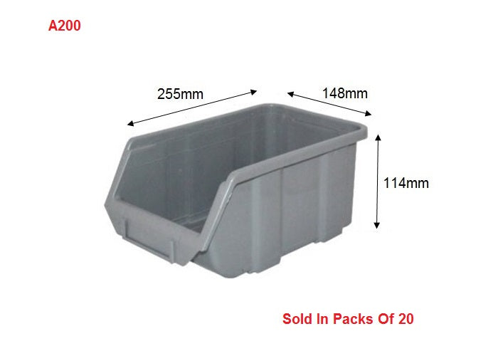 Grey Plastic Storage Picking Bin - 114mm x 148mm x 255mm | Pack Of 20