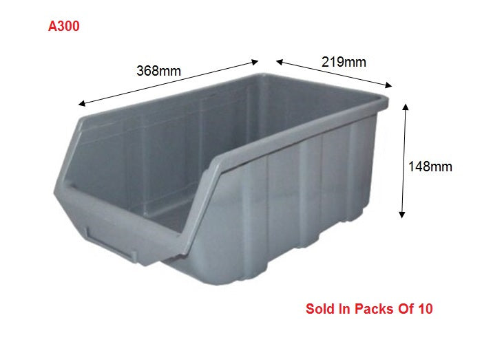 Grey Plastic Storage Picking Bin - 148mm x 219mm x 368mm | Pack Of 10