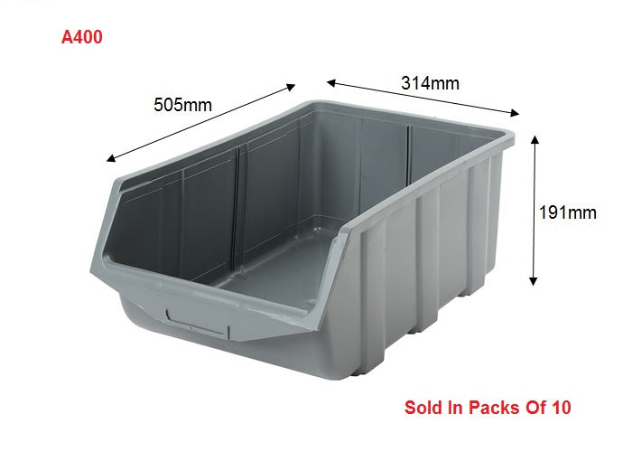 Grey Plastic Storage Picking Bin - 191mm x 314mm x 505mm | Pack Of 10